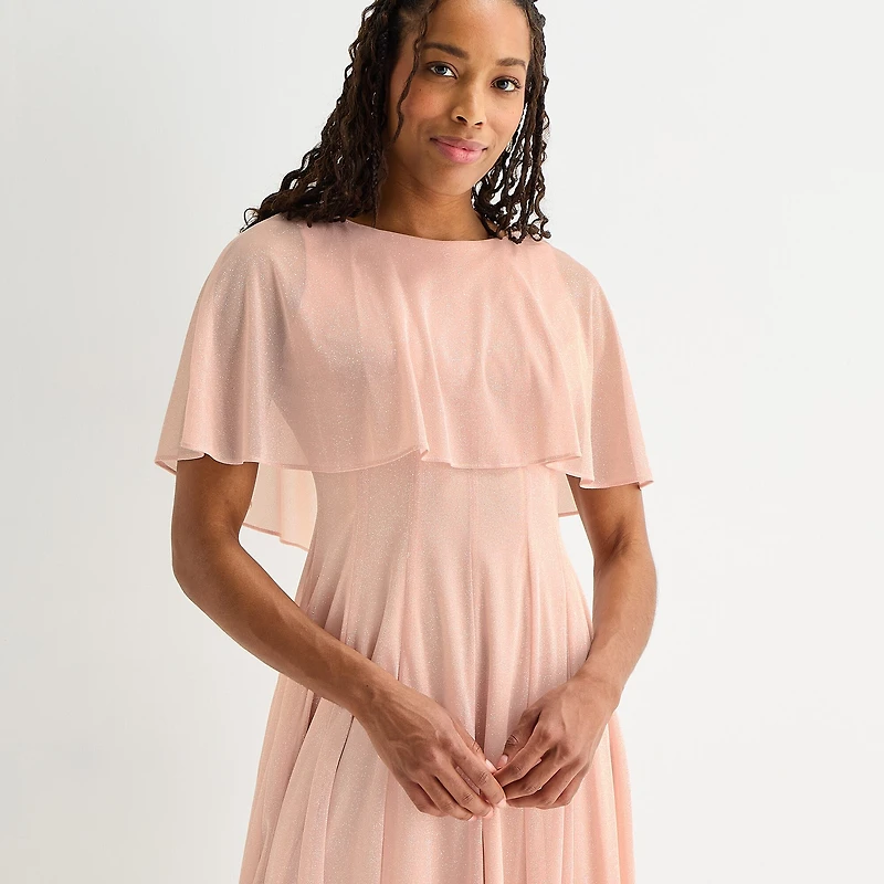 Danny & Nicole Womens Round Neck Short Sleeve Cape Fit + Flare Dress