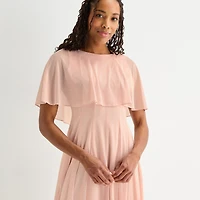 Danny & Nicole Womens Round Neck Short Sleeve Cape Fit + Flare Dress