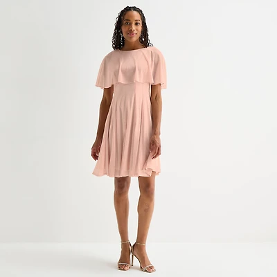 Danny & Nicole Womens Round Neck Short Sleeve Cape Fit + Flare Dress