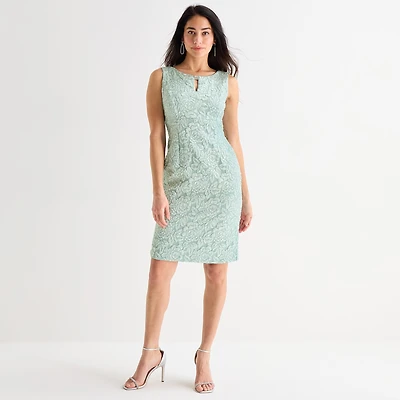 Brianna Milay Womens Keyhole Neck Sleeveless Floral Sheath Dress
