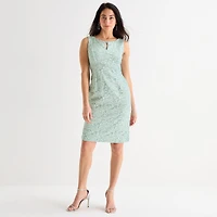 Brianna Milay Womens Keyhole Neck Sleeveless Floral Sheath Dress