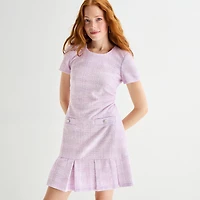 Marc New York Womens Round Neck Short Sleeve Sheath Dress