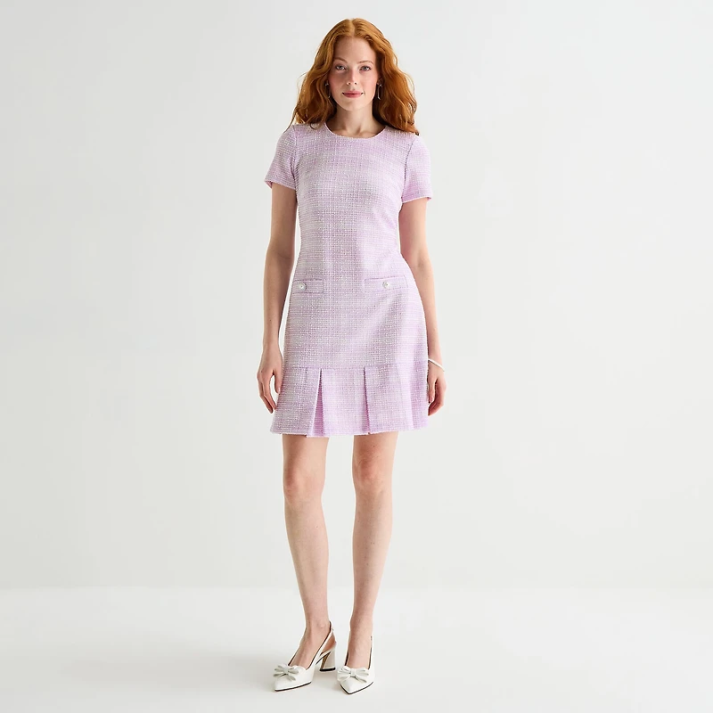 Marc New York Womens Round Neck Short Sleeve Sheath Dress