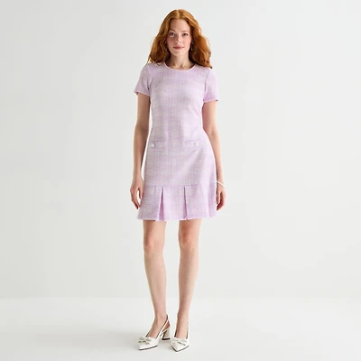 Marc New York Womens Round Neck Short Sleeve Sheath Dress