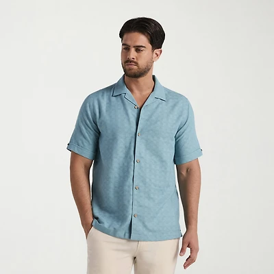 Cubavera Mens Short Sleeve Classic Fit Button-Down Shirt