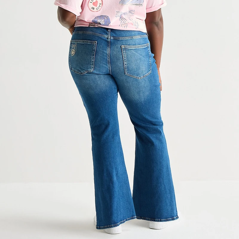 Arizona Womens Juniors Plus Low Rise Stretch Fabric Flare Leg Jean