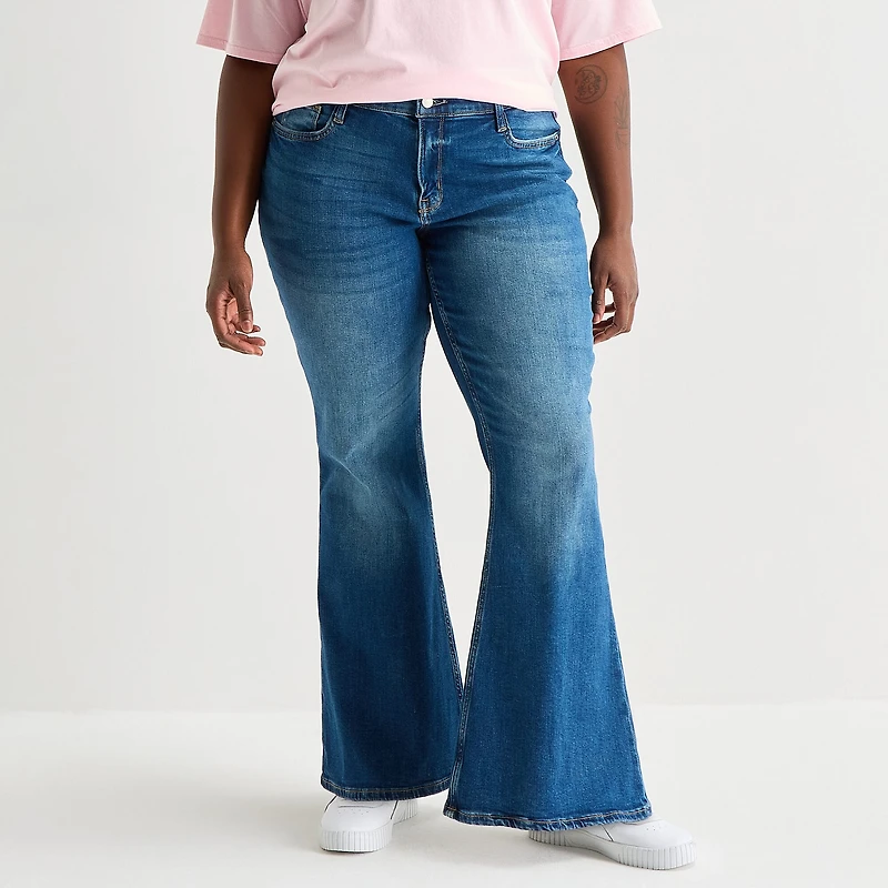 Arizona Womens Juniors Plus Low Rise Stretch Fabric Flare Leg Jean