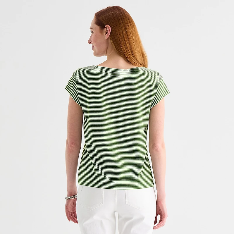 Liz Claiborne Womens Boat Neck Short Sleeve T-Shirt