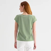 Liz Claiborne Womens Boat Neck Short Sleeve T-Shirt
