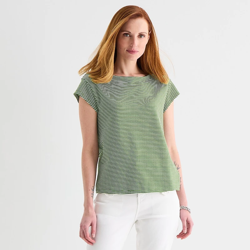 Liz Claiborne Womens Boat Neck Short Sleeve T-Shirt