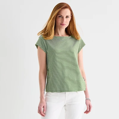 Liz Claiborne Womens Boat Neck Short Sleeve T-Shirt