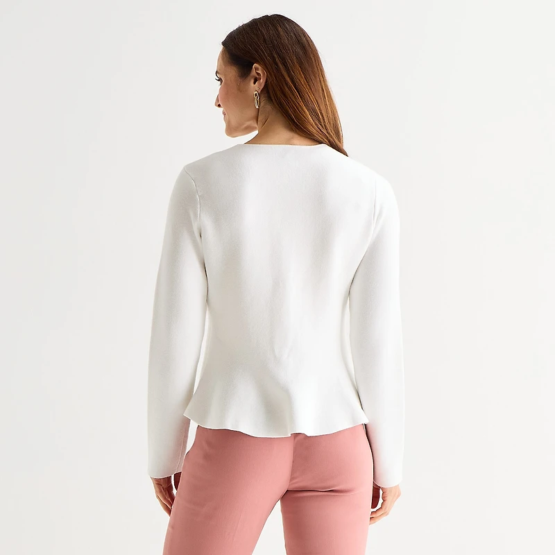 Liz Claiborne Womens Crew Neck Long Sleeve Button Cardigan