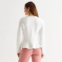 Liz Claiborne Womens Crew Neck Long Sleeve Button Cardigan