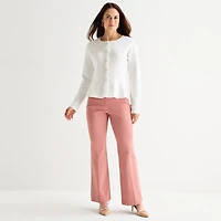 Liz Claiborne Womens Crew Neck Long Sleeve Button Cardigan