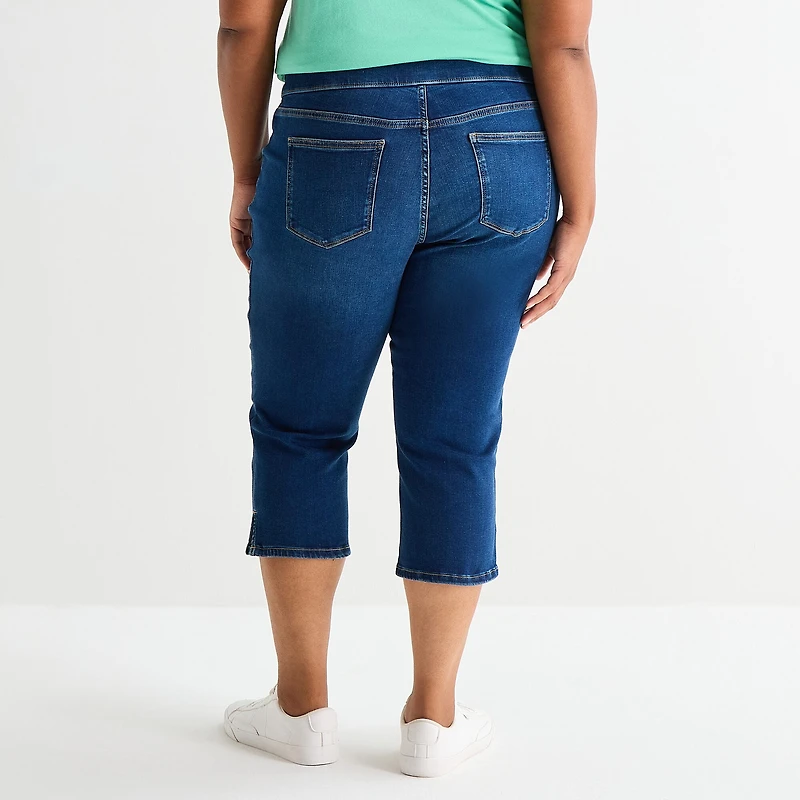 St. John's Bay Womens Plus Denim Pull On Cropped Pant