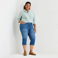 St. John's Bay Womens Plus Secretly Slender Mid Rise Capri Jean