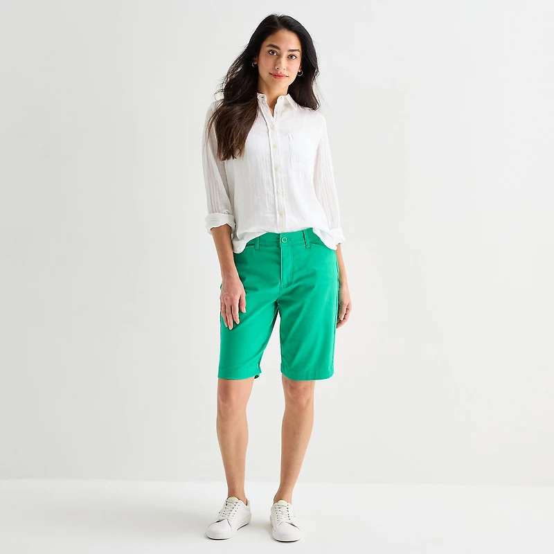 St. John's Bay Womens Long Sleeve Relaxed Fit Button-Down Shirt