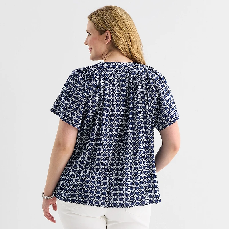 St. John's Bay Womens Plus V Neck Short Sleeve Blouse
