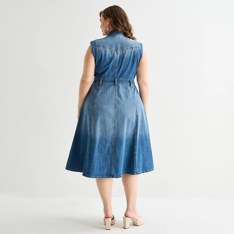 JS Jessica Simpson Womens Plus Midi Sleeveless A-Line Dress