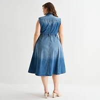 JS Jessica Simpson Womens Plus Midi Sleeveless A-Line Dress