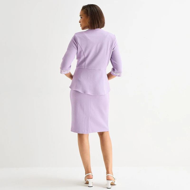 Maya Brooke Womens Pearl Trim Plaid Jacket Dress