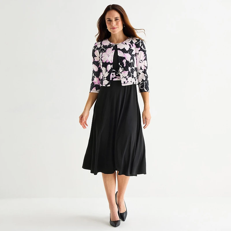 Jessica Howard Womens Midi Floral Jacket Dress