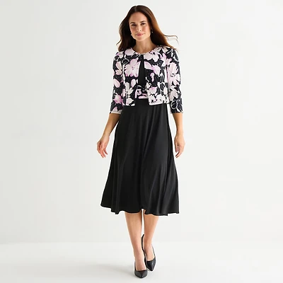 Jessica Howard Womens Midi Floral Jacket Dress