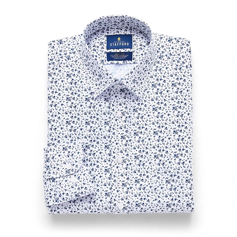 Stafford Smart Tech Mens Slim Fit Stretch Fabric Wrinkle Free Long Sleeve Dress Shirt