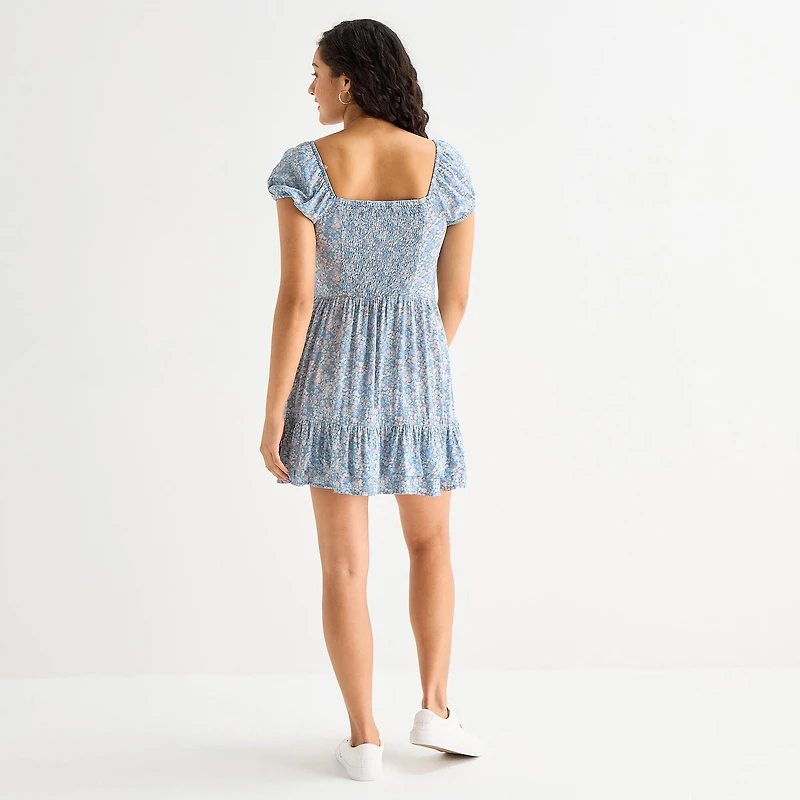 Arizona Womens Juniors Short Sleeve Babydoll Dress