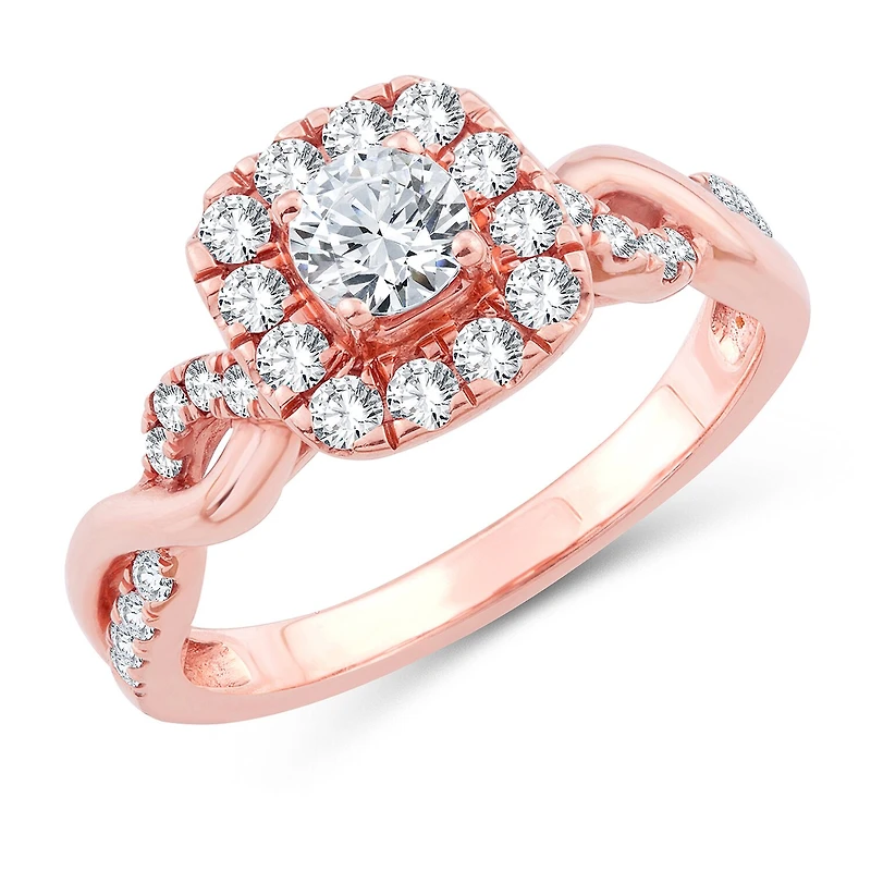 Womens Natural White Diamond 10K Gold Rose Cushion Engagement Ring