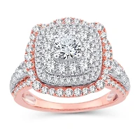 Womens 2 1/4 CT. T.W. Natural White Diamond 10K Gold Rose Cushion Side Stone Halo Engagement Ring