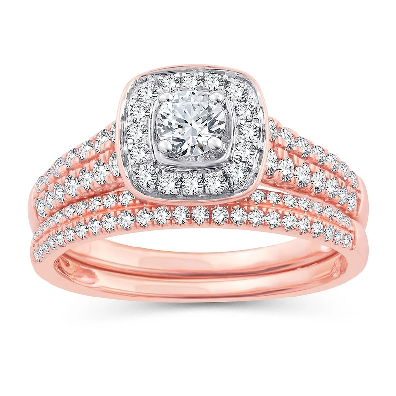 Womens 1 CT. T.W. Natural White Diamond 10K Gold Rose Cushion Engagement Ring