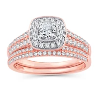 Womens 1 CT. T.W. Natural White Diamond 10K Gold Rose Cushion Engagement Ring