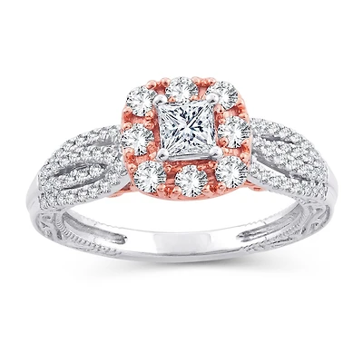 Womens 1 1/2 CT. T.W. Natural White Diamond 10K Gold Rose Cushion Engagement Ring