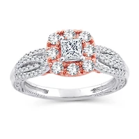 Womens 1 1/2 CT. T.W. Natural White Diamond 10K Gold Rose Cushion Engagement Ring