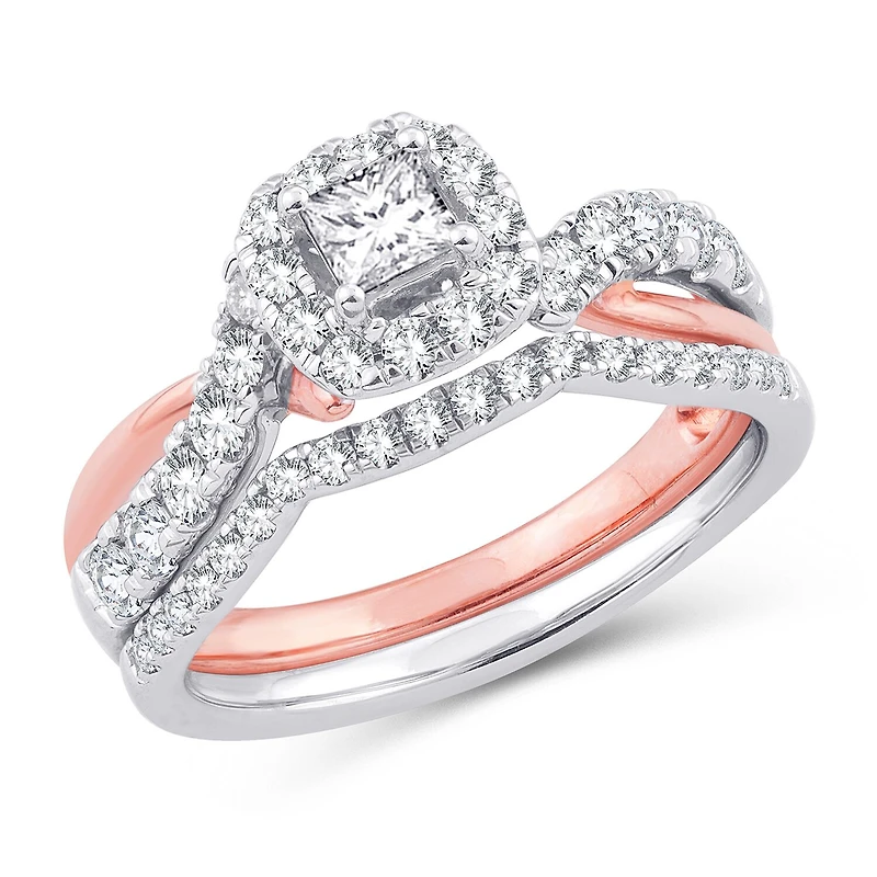 Womens 1 CT. T.W. Natural White Diamond 10K Gold Rose Cushion Bridal Set
