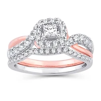 Womens 1 CT. T.W. Natural White Diamond 10K Gold Rose Cushion Bridal Set