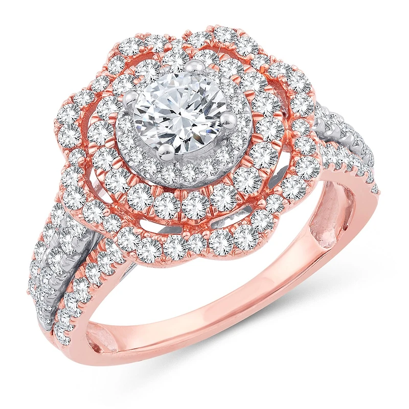 Womens 2 CT. T.W. Natural White Diamond 10K Gold Rose Round Engagement Ring
