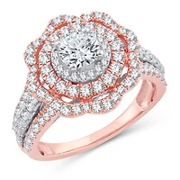 Womens 2 CT. T.W. Natural White Diamond 10K Gold Rose Round Engagement Ring