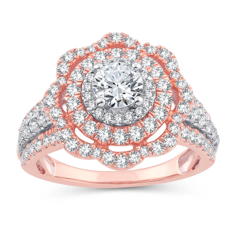 Womens 2 CT. T.W. Natural White Diamond 10K Gold Rose Round Engagement Ring