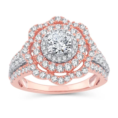 Womens 2 CT. T.W. Natural White Diamond 10K Gold Rose Round Engagement Ring