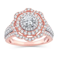 Womens 2 CT. T.W. Natural White Diamond 10K Gold Rose Round Engagement Ring