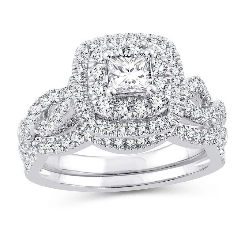 Womens 1 1/8 CT. Natural White Diamond 10K Gold Cushion Bridal Set