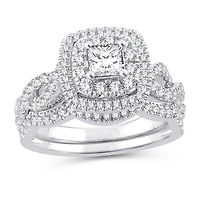 Womens 1 1/8 CT. Natural White Diamond 10K Gold Cushion Bridal Set