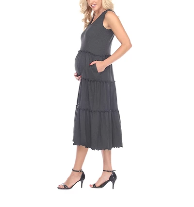 White Mark Womens Plus Maternity Midi Scoop Neck Sleeveless Maxi Dress