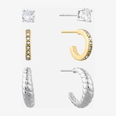 Sparkle Allure Womens Crystal 3 Pair Earring Set
