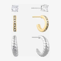 Sparkle Allure Womens Crystal 3 Pair Earring Set