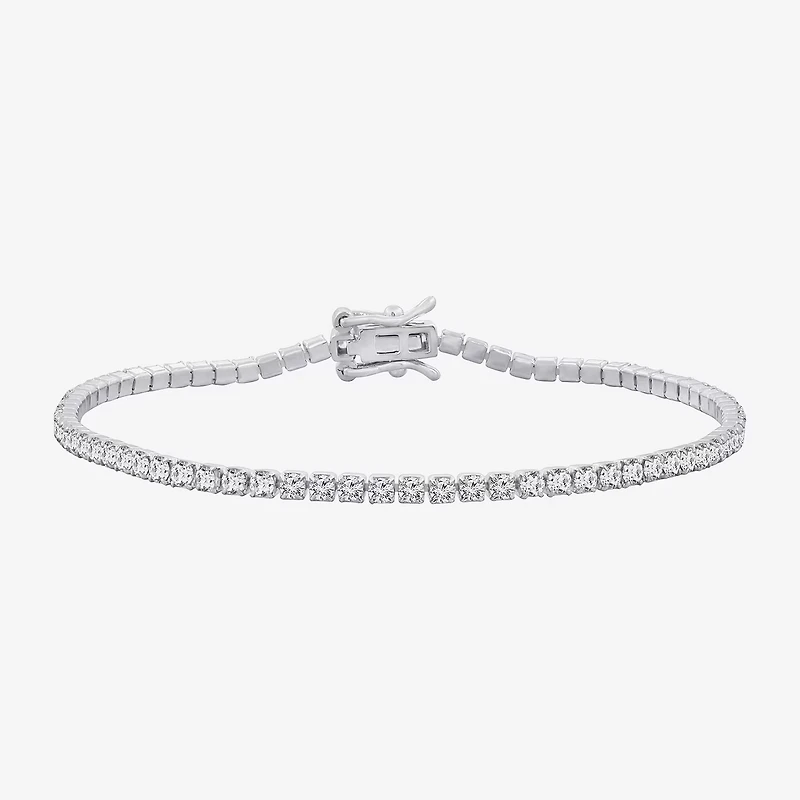 Diamonart Womens Cubic Zirconia Sterling Silver Round 7.25 Inch Tennis Bracelet