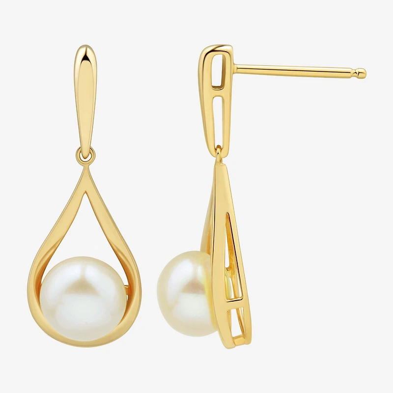 Womens White Cultured Freshwater Pearl 14K Gold Over Silver Drop Earrings