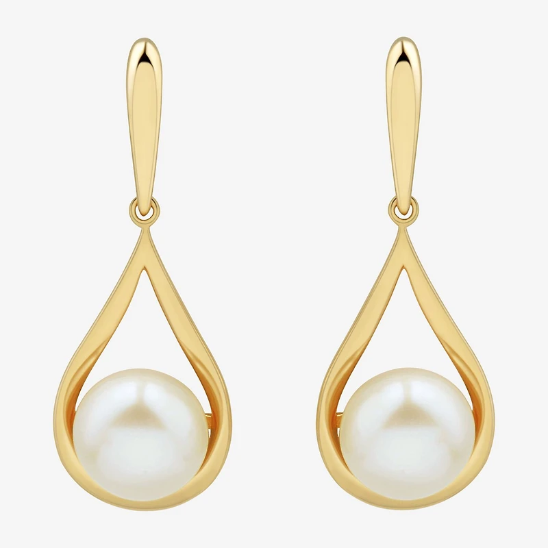 Womens White Cultured Freshwater Pearl 14K Gold Over Silver Drop Earrings